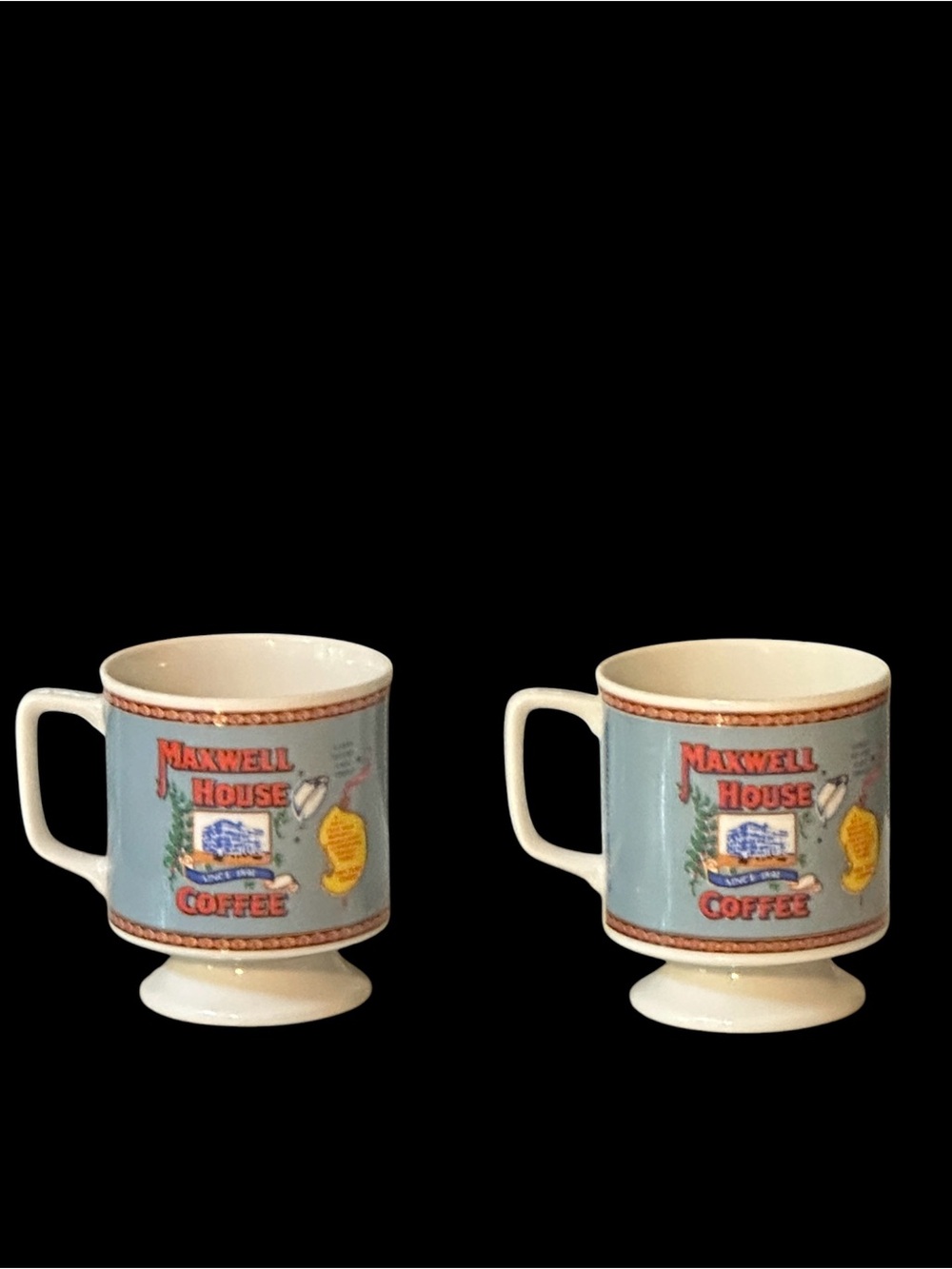 Vintage Maxwell House Advertising Coffee Mugs Ceramic Footed Pedestal Design